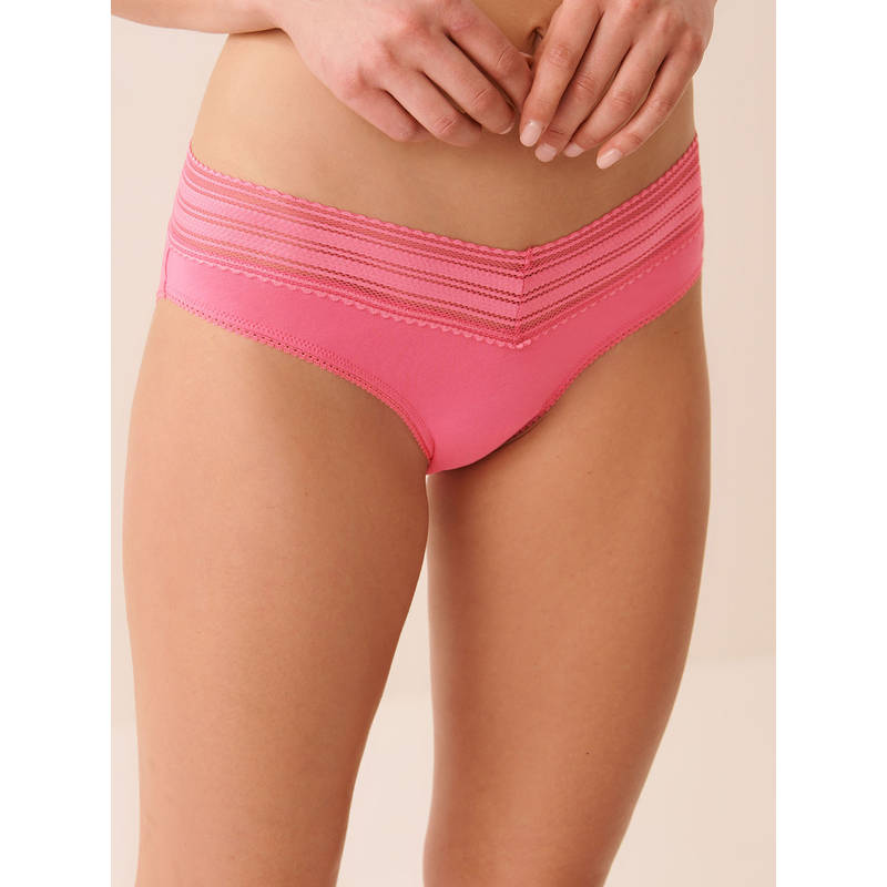 La Vie En Rose Cotton And Linear Lace Band Bikini Panty Pink (S)