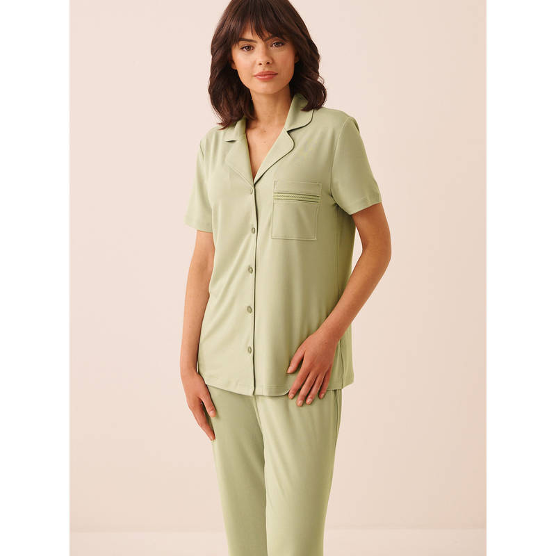 La Vie En Rose Super Soft Button-Down Shirt Green (XS)