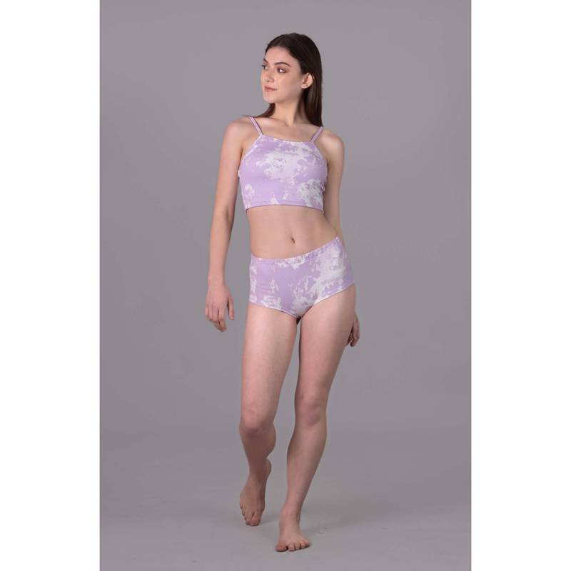 Keepfit Tie-Dye Printed Padded Swim Top and Panty for Women Lavender (XS)