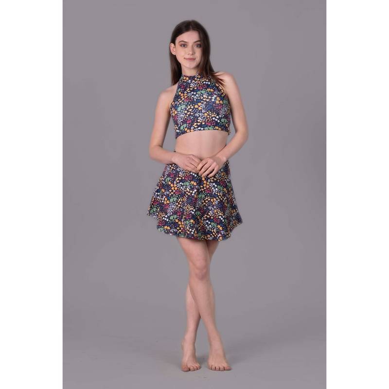 Keepfit Floral Printed Padded Halter Neck Top and Skirt Multi-Color (XS)