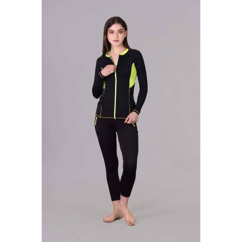 Keepfit Long Sleeves Zippered Rashguard Swimsuit for Women Black (XS)