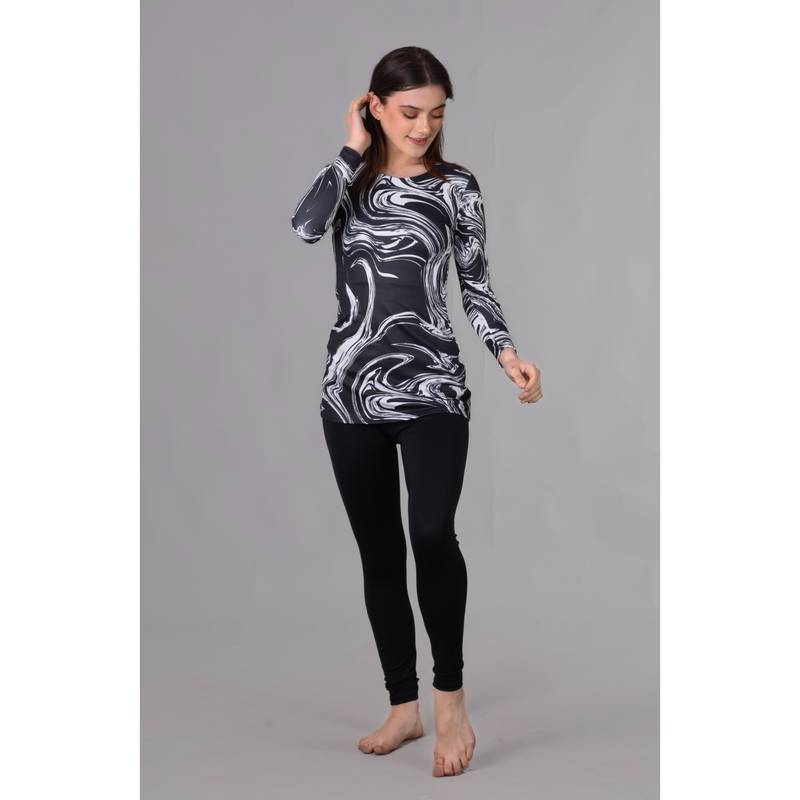 Keepfit Womens Marble Printed Swimsuit Black (XS)