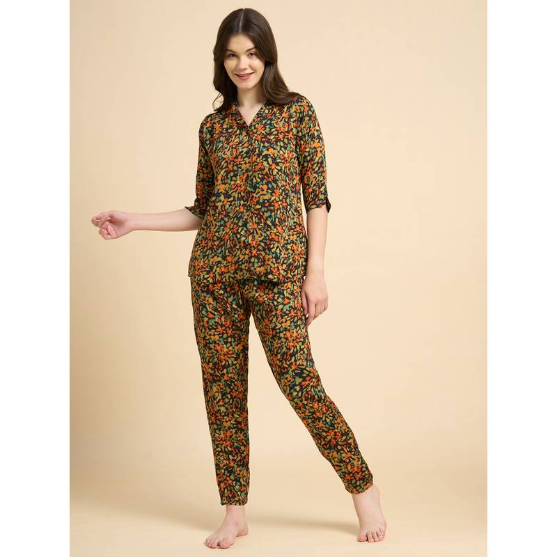 JULIANA DREAM Women Cotton Printed Shirt And Pyjama Multi-Color (M)