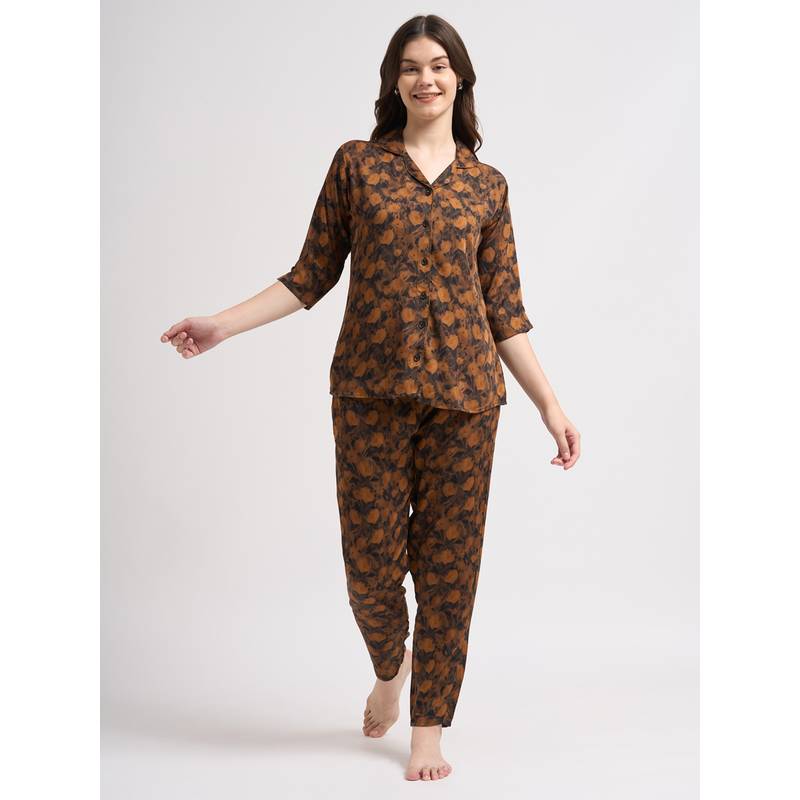 JULIANA DREAM Women Cotton Printed Shirt And Pyjama Multi-Color (M)