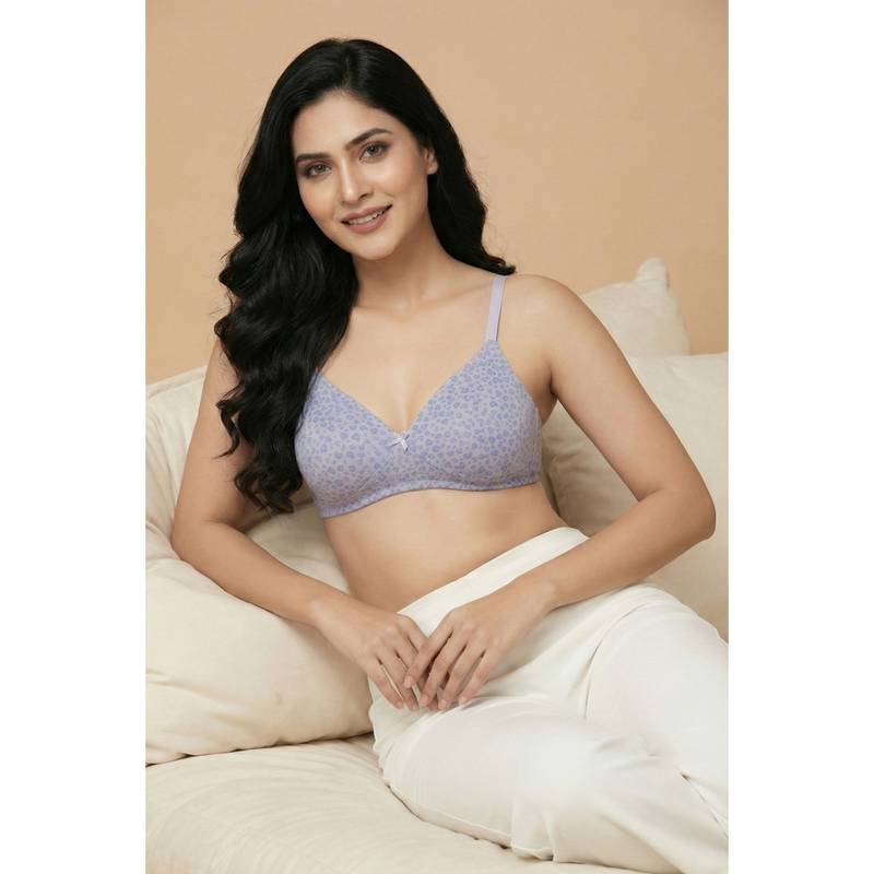 Zivame Padded Non Wired Medium Coverage T-Shirt Bra - Heart Purple (34B)