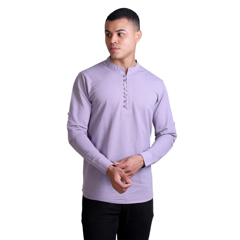 Parcel Yard Lavender Cotton Polyester Blend Full Sleeve Short Kurta (M)