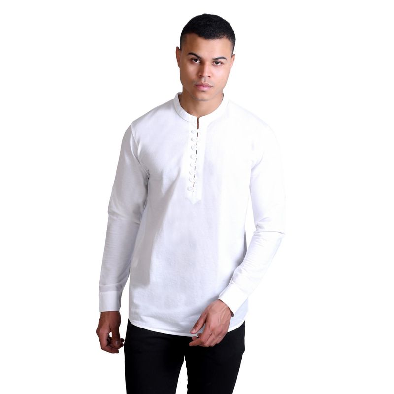 Parcel Yard White Cotton Polyester Blend Full Sleeve Short Kurta (M)