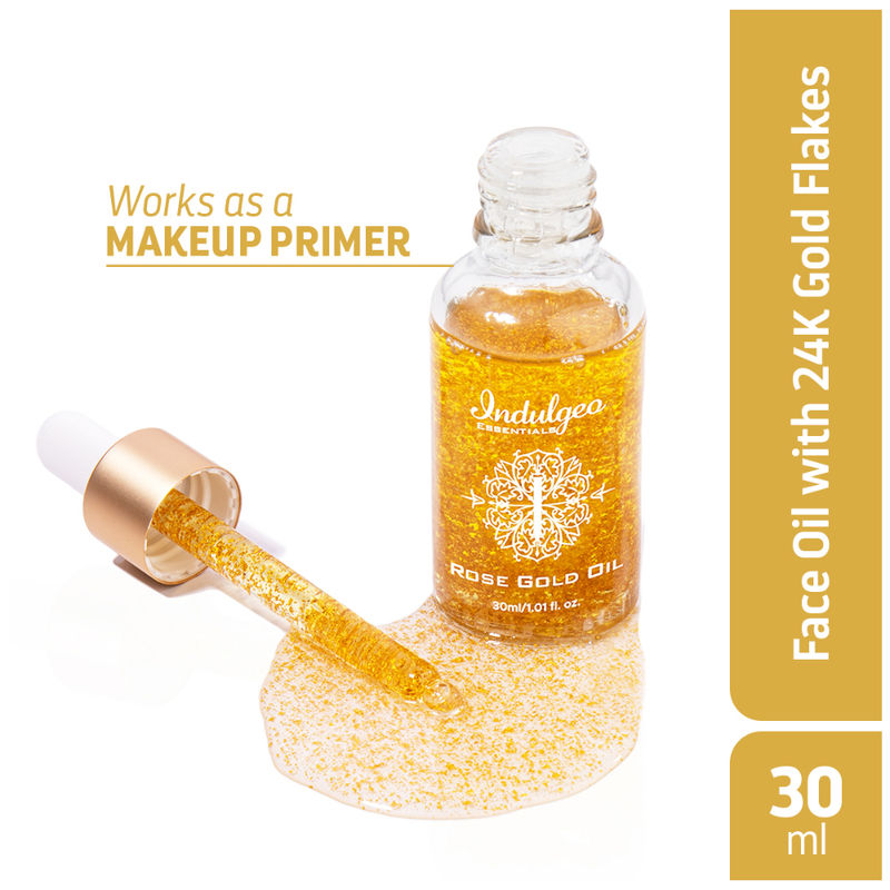 Indulgeo Essentials Rose Gold Oil - 24K Gold Infused Makeup Face Primer Lightweight Face Oil