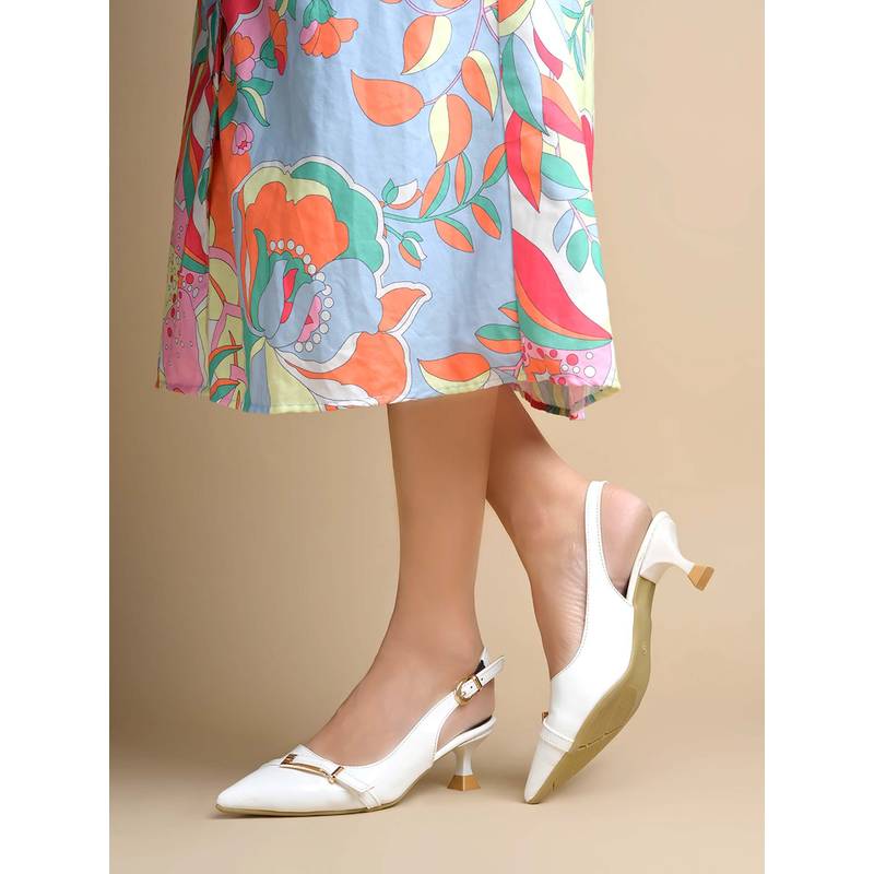 HVNLY by Shoetopia Women White Pointed-Toe Spool Heels (EURO 36)
