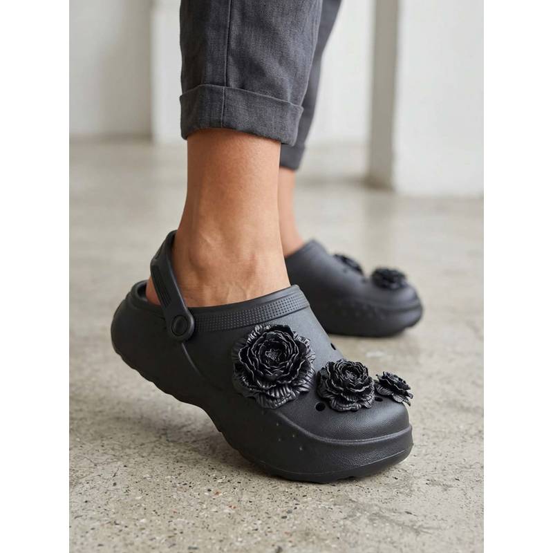 Iconics Women Black Flora Clogs (EURO 40)