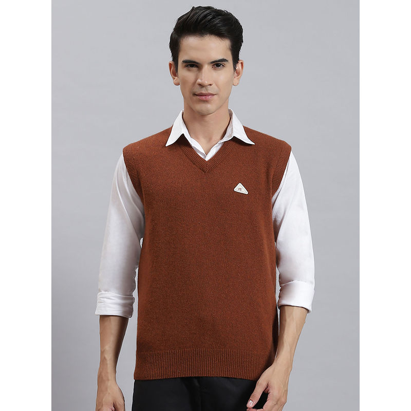 Monte Carlo Mens Solid Rust V-Neck Sleeveless Sweater (3XL)