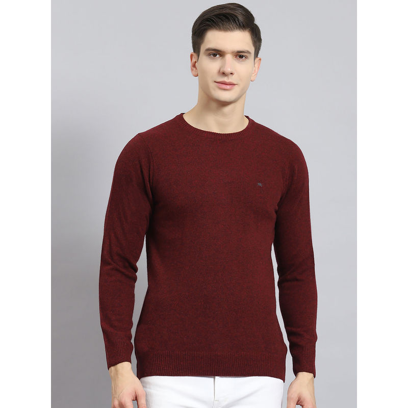 Monte Carlo Mens Solid Maroon Round Neck Full Sleeves Sweater (3XL)