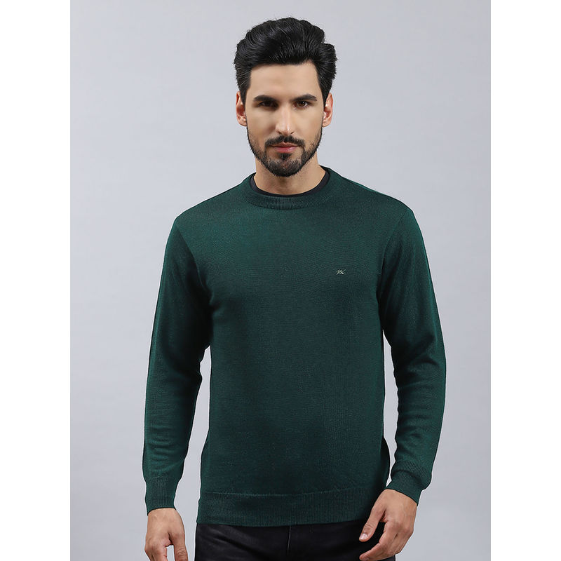 Monte Carlo Mens Solid Green Round Neck Full Sleeves Sweater (2XL)
