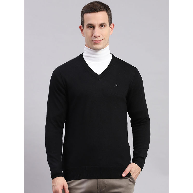 Monte Carlo Mens Solid Black V-Neck Full Sleeves Sweater (3XL)