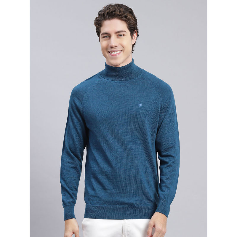 Monte Carlo Mens Solid Teal High Neck Sweater (XL)