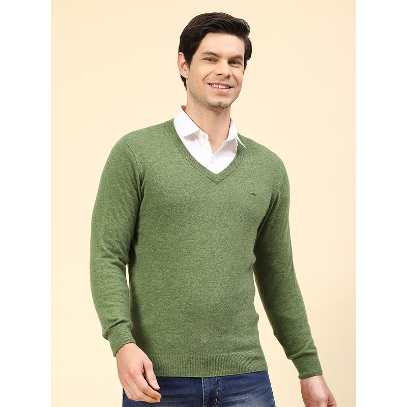 Monte Carlo Mens Solid Green V-Neck Full Sleeves Sweater (3XL)