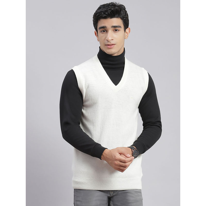 Monte Carlo Mens Solid White V-Neck Sleeveless Sweater (3XL)