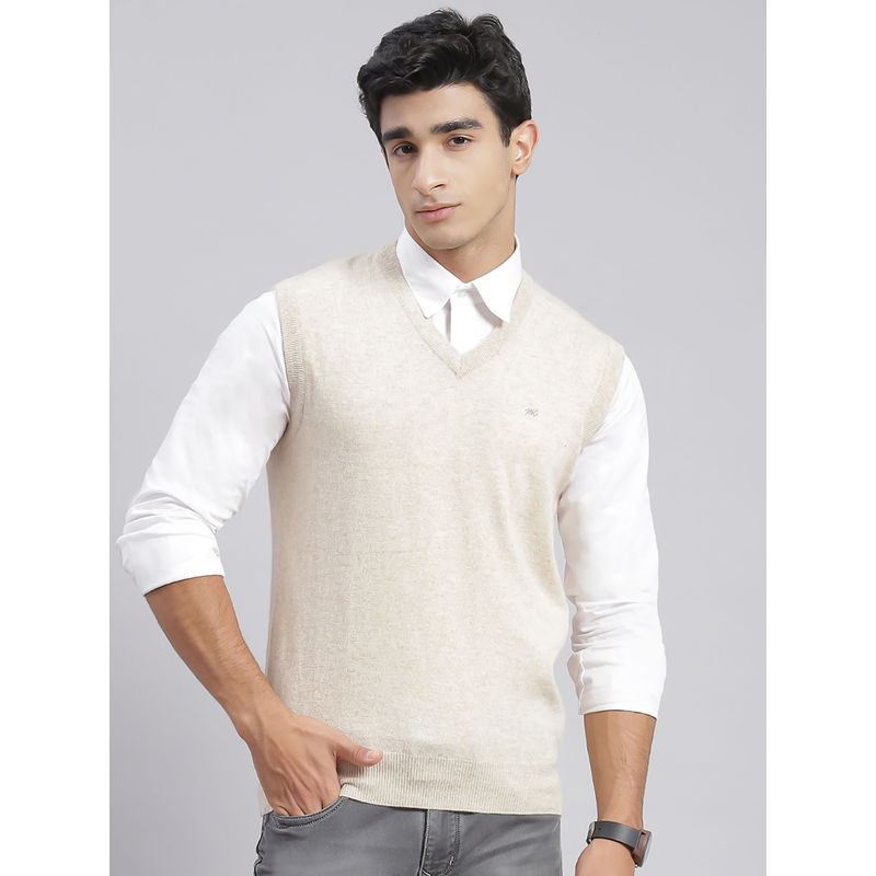 Monte Carlo Mens Solid Cream V-Neck Sleeveless Sweater (3XL)