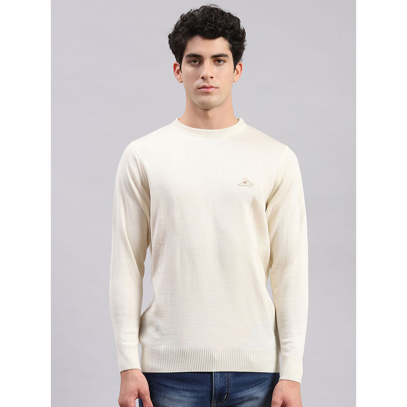 Monte Carlo Mens Solid Wool Cream Round Neck Full Sleeves Sweater (3XL)