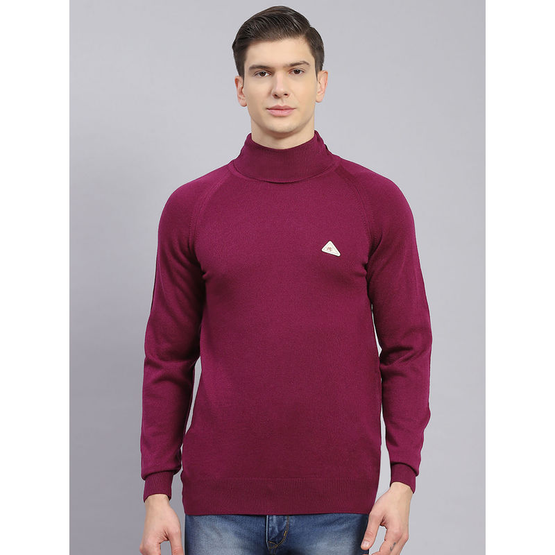 Monte Carlo Mens Solid Wine High Neck Full Sleeves Sweater (3XL)