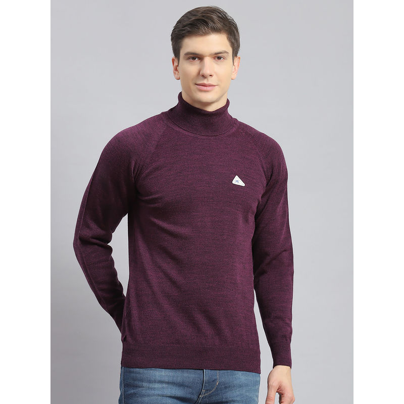 Monte Carlo Mens Solid Purple High Neck Full Sleeves Sweater (2XL)