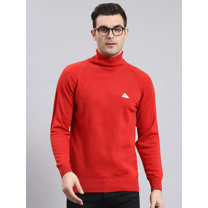 Monte Carlo Mens Solid Red High Neck Full Sleeves Sweater (3XL)