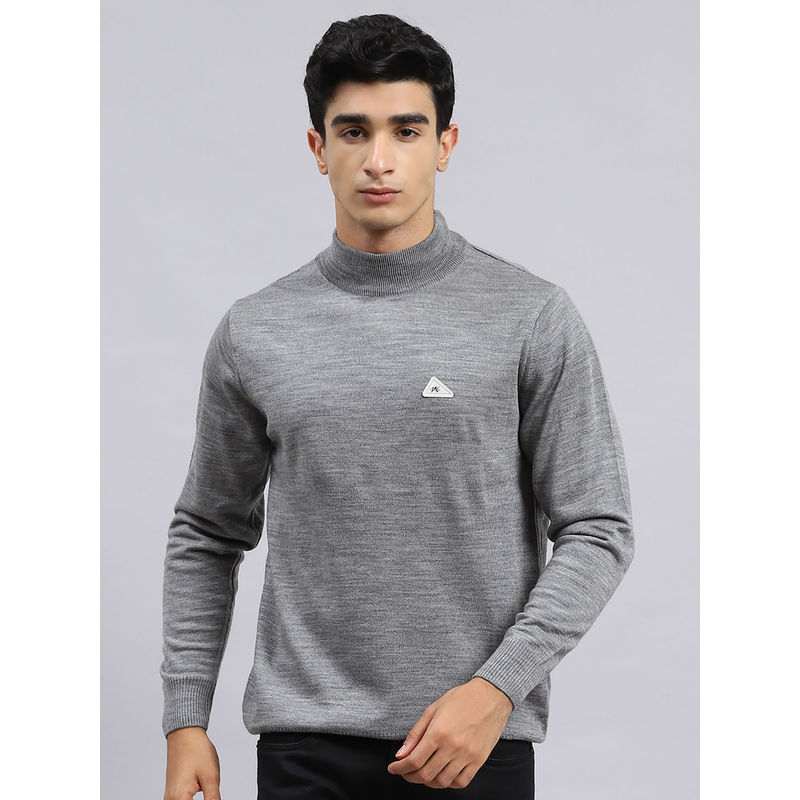 Monte Carlo Mens Solid Grey High Neck Full Sleeves Sweater (3XL)