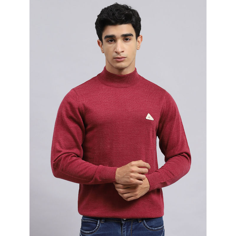 Monte Carlo Mens Solid Red High Neck Full Sleeves Sweater (3XL)
