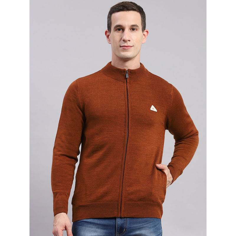Buy Monte Carlo Mens Solid Grey Zipper Full Sleeves Sweater Online
