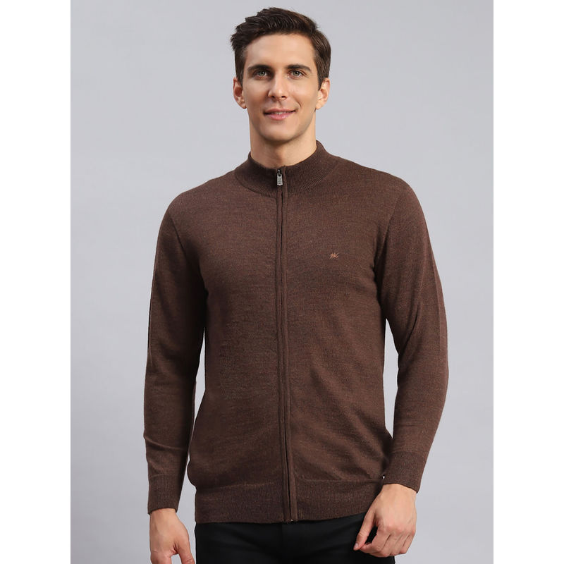 Monte Carlo Mens Solid Brown High Neck Full Sleeves Sweater (XL)