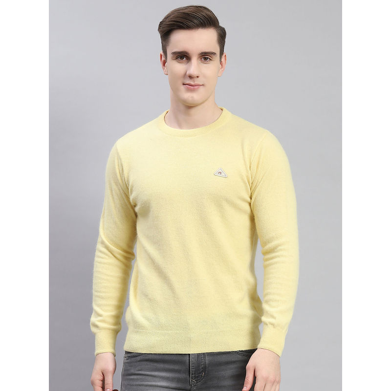 Monte Carlo Mens Solid Yellow Round Neck Full Sleeves Sweater (3XL)
