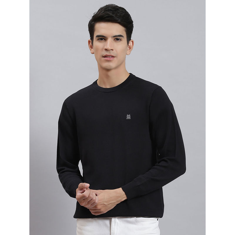 Monte Carlo Mens Solid Black Round Neck Full Sleeves Sweater (3XL)