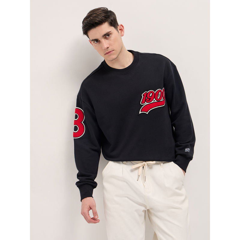 THE BEAR HOUSE Mens Black Relaxed Fit Solid Sweatshirt (L)