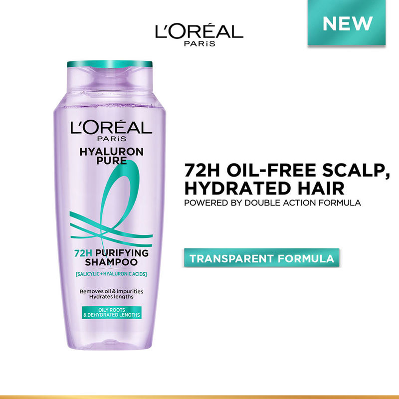 L’Oréal Paris Hyaluron Pure 72H Purifying Shampoo, For Oily Scalp & Dry Hair With Salicylic And Hyaluronic Acid