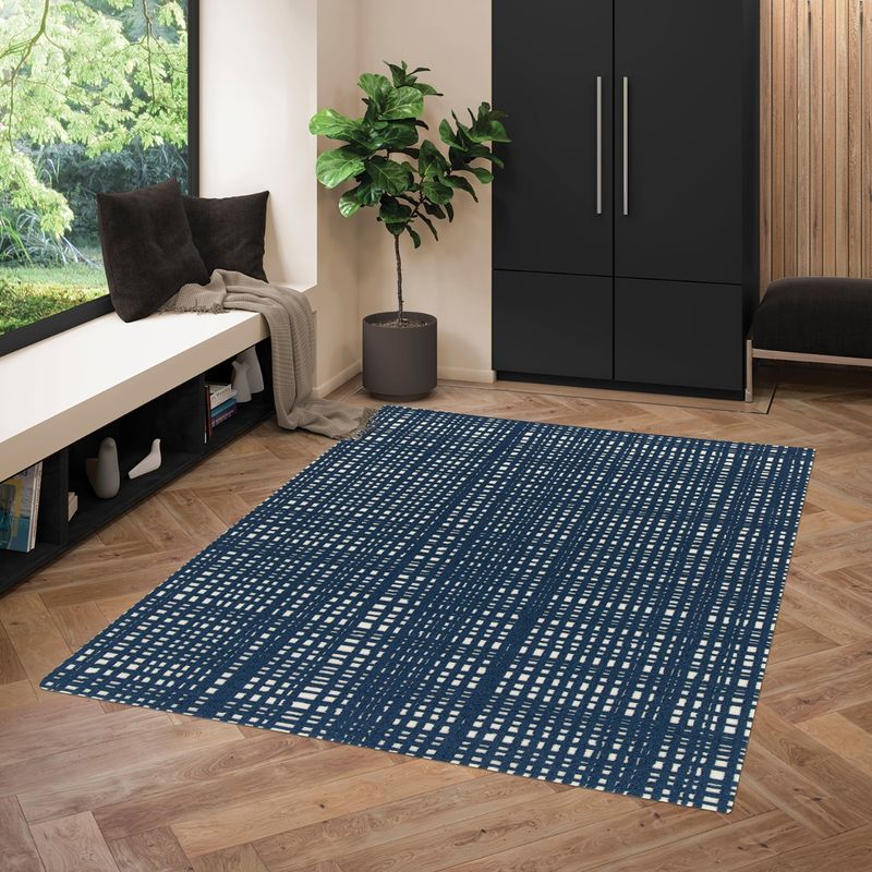 OBSESSIONS Non-Shedding Contemporary Carpet, Navy Blue (4 x 6 Feet)