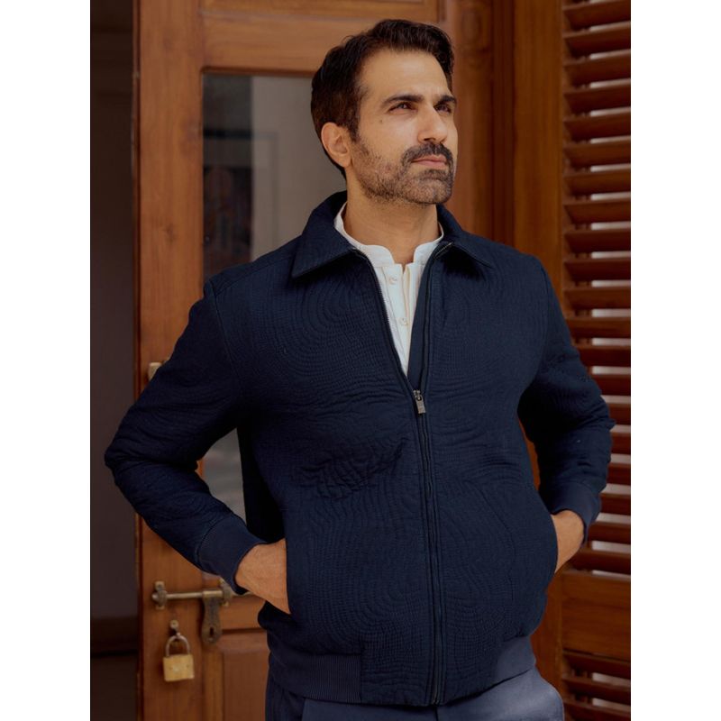 Andamen Men Indigo Cotton Regular Fit Bomber Jacket (M)
