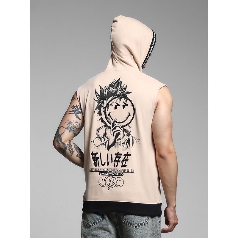 Jack & Jones Men Peach Printed Hooded T-Shirt (L)