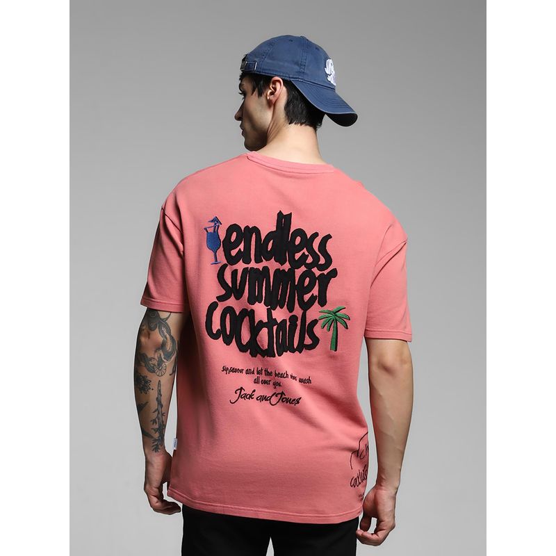 Jack & Jones Men Pink Embroidered T-Shirt (M)