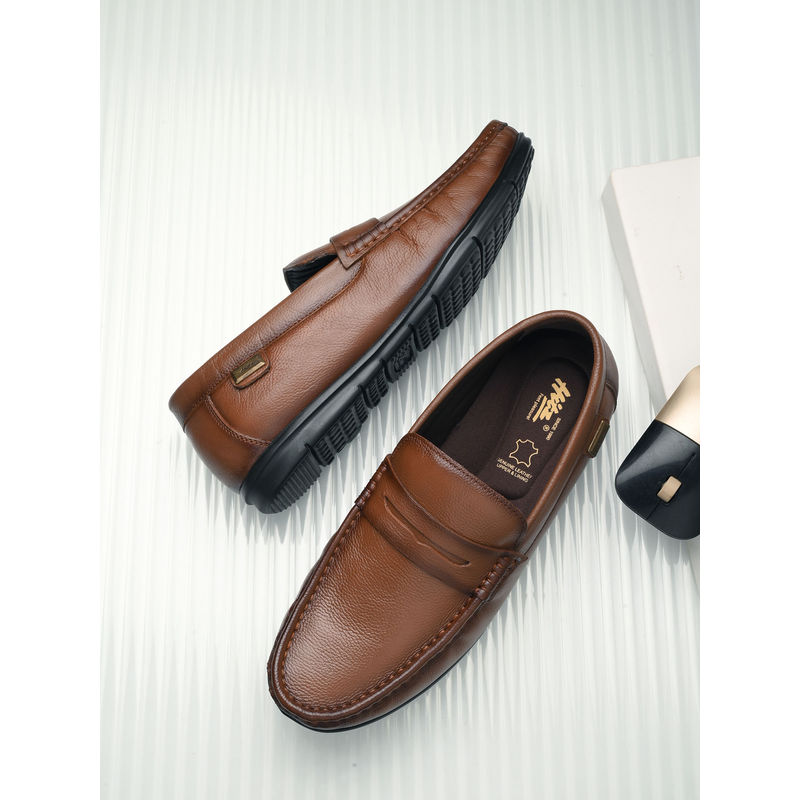 Hitz Mens Tan Leather Casual Loafers (EURO 41)