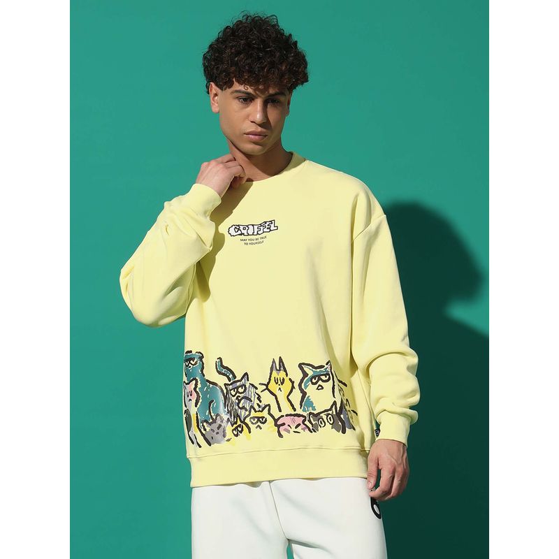 Griffel Emoji Cats Oversized Yellow Sweatshirt (S)