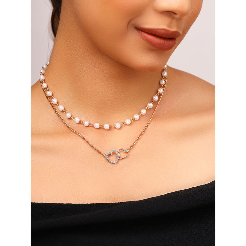 Buy Priyaasi Two Layered Pearl and Heart Shapes Gold Plated Necklace Online