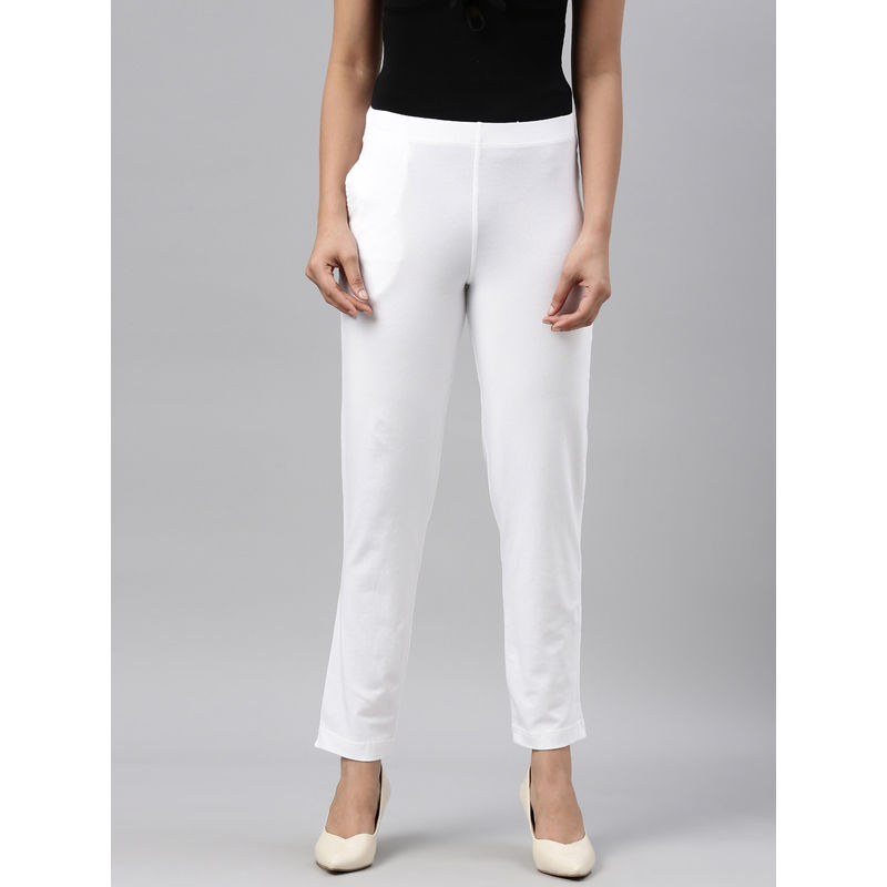 Go Colors Women Cotton Mid Rise Kurti Pants - White (L)