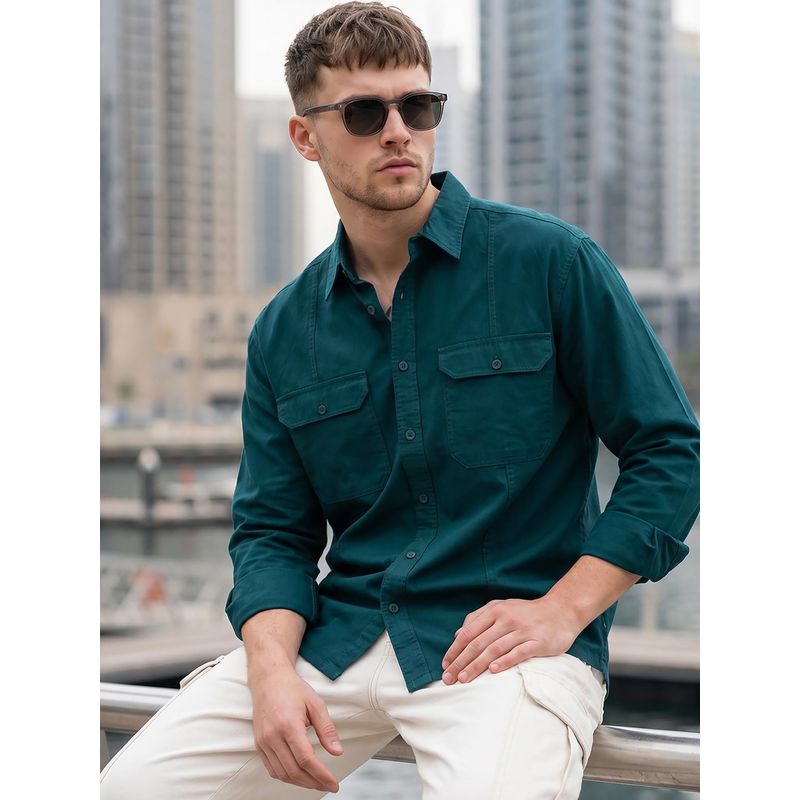 Bewakoof Men's Deep Teal Blue Oversized Cargo Shirt (S)