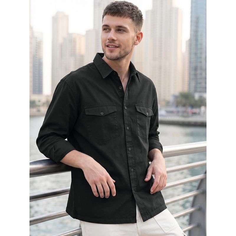 Bewakoof Men's Jet Black Oversized Cargo Shirt (M)