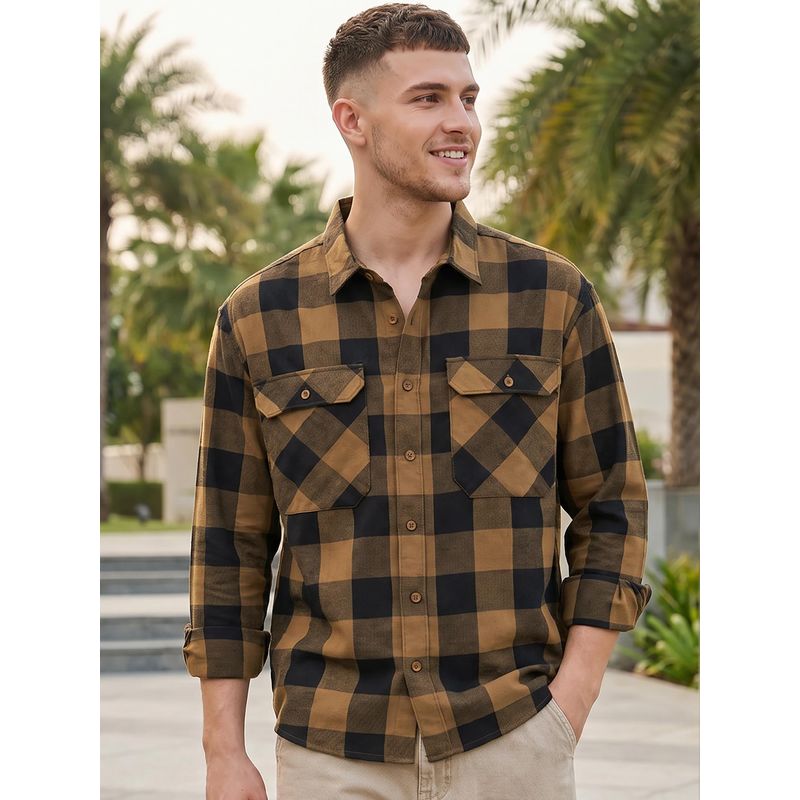Bewakoof Men Brown Checked Oversized Shirt (S)