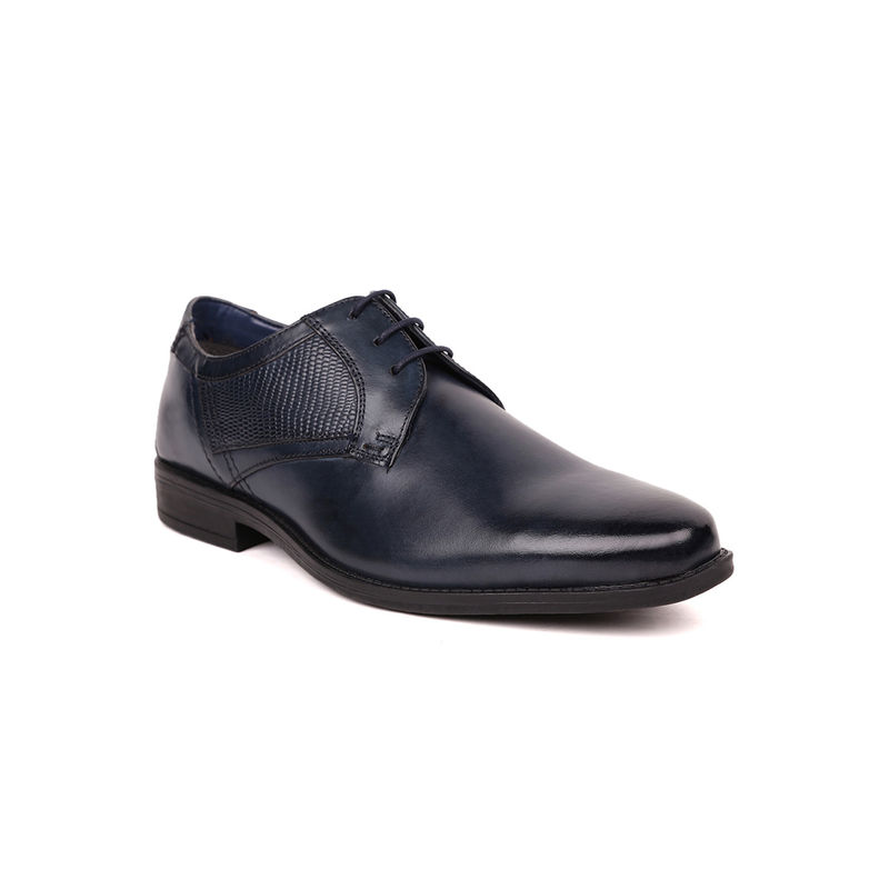 MASABIH Genuine Leather Navy Printed Laceup Derby Shoes (EURO 40)