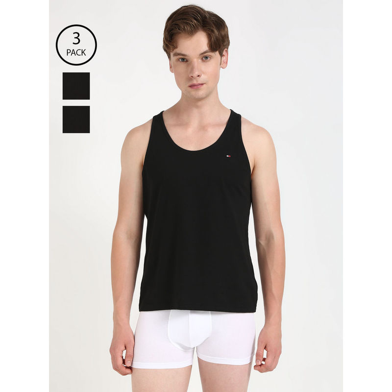 Tommy Hilfiger Solid Black Vest (Pack of 3) (M)