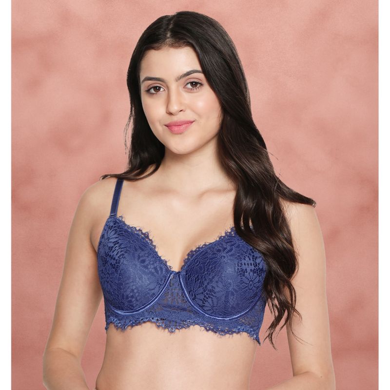 Shyaway Jacarandablue Full Lace Padded Wired Designer Bra (32C)