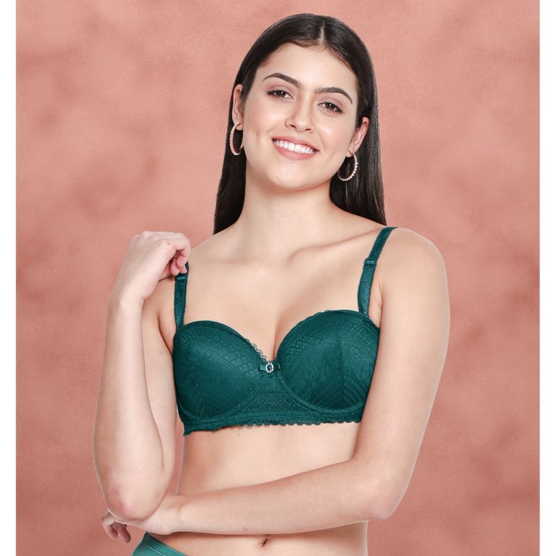 Shyaway Deep Green Padded Wired Balconette Designer Bra (32D)