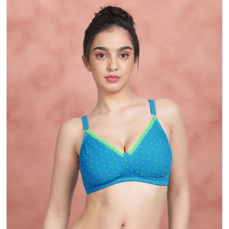 Shyaway Blackbeauty Blue Polka Printed 3/4Th Coverage Bra (30C)